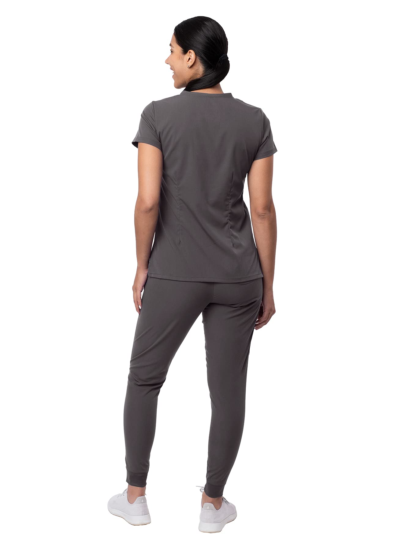 Adar Pro Movement Booster Scrub Set for Women - Sweetheart V-Neck Scrub Top  Yoga Jogger Scrub Pants - P9400 - Pewter - 2X