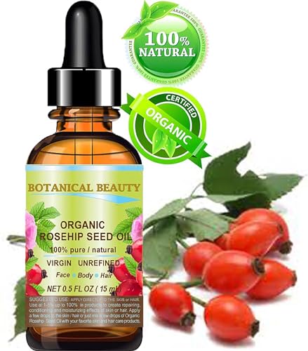 ROSEHIP SEED OIL Pure For Face, Skin, Hair and Body. Anti-Aging Moisturizer Facial Oil 0.5 Fl oz 15 ml by Botanical Beauty