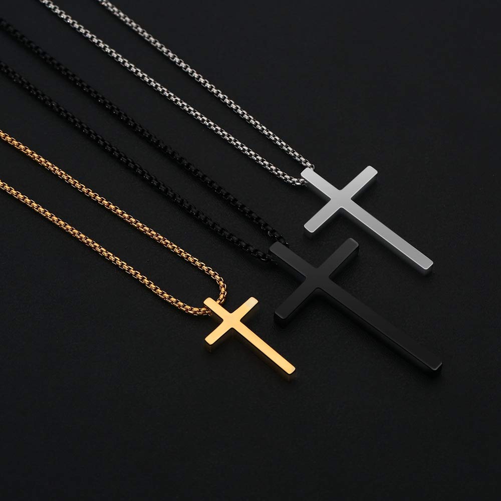 M MOOHAM Dainty Gold Cross Necklaces for Men Pendant Chain 18 Inch Gold, Fathers Day Religious Gifts for Men Dad Husband Grandpa