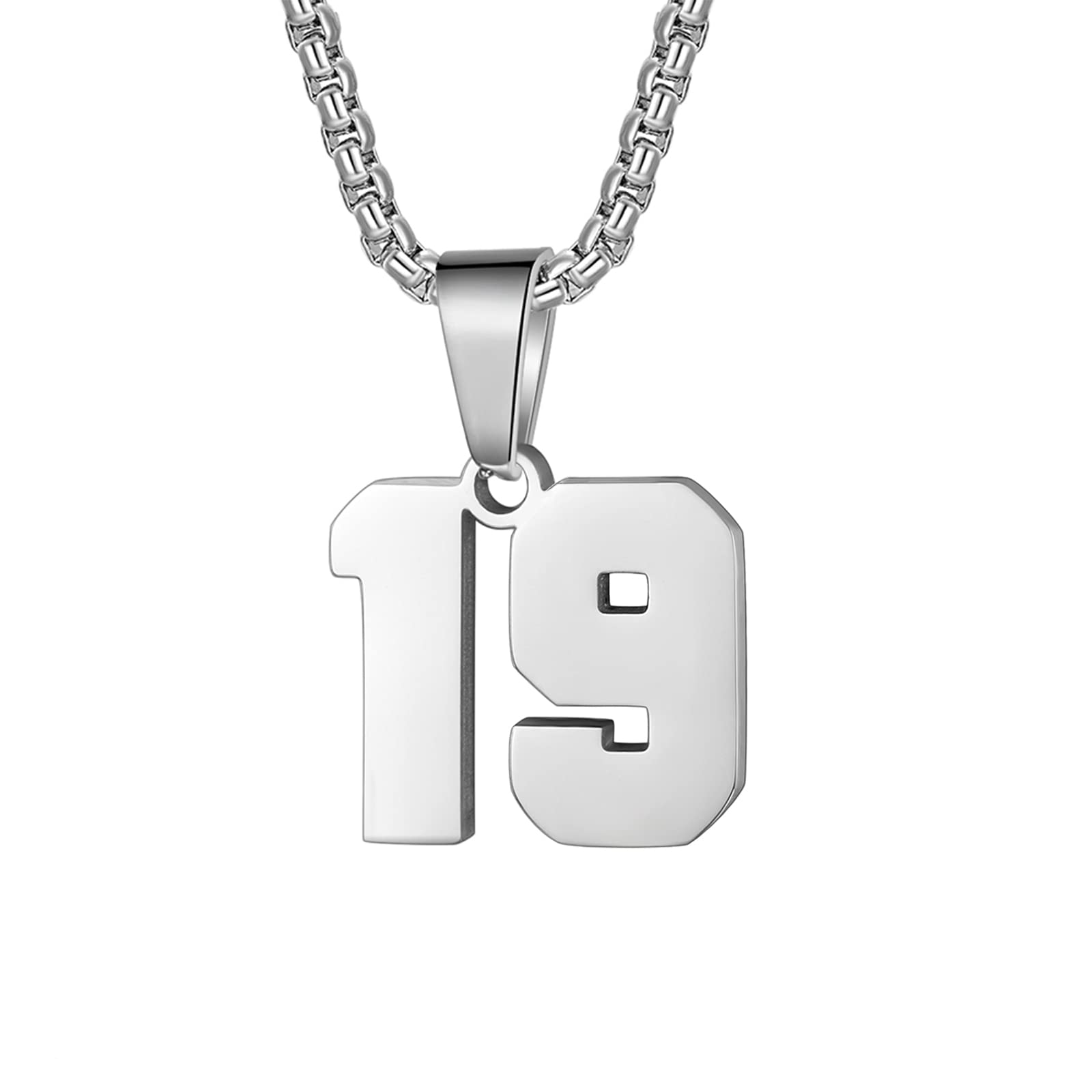 Number Necklaces Personalized Necklaces Silver Initial Number Pendant Stainless Steel Chain Movement Necklaces for Men Women (19