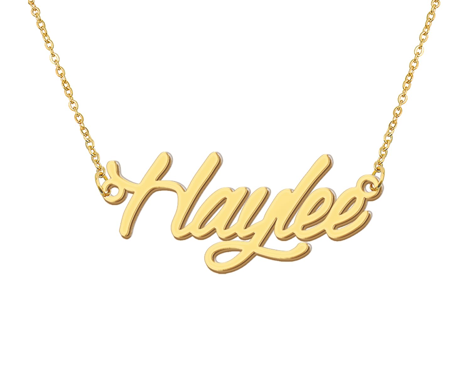 Aoloshow 18k Gold Plated Haylee Name Initial Necklace Womens Handwritting Nameplate Necklaces Stainless Steel Jewelry for Christ