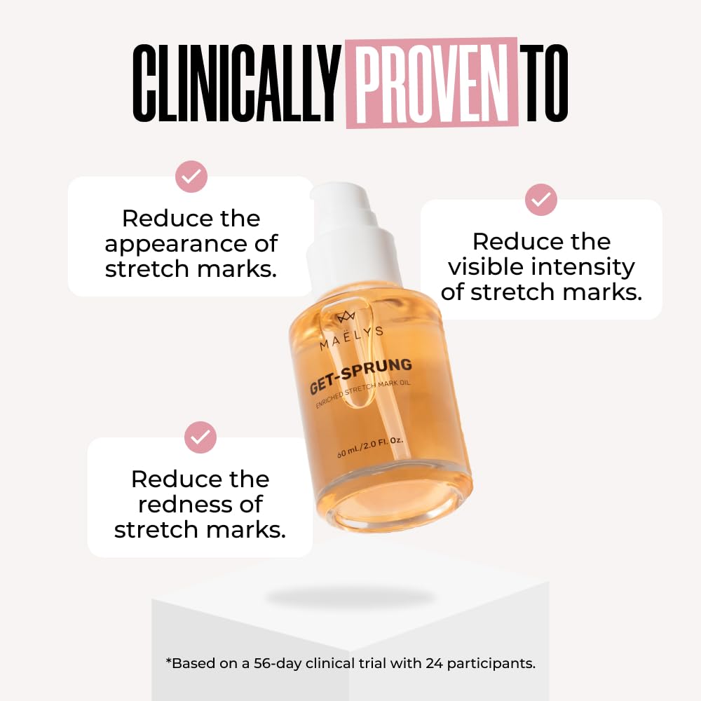 MALYS Cosmetics GET-SPRUNG Enriched Stretch Mark Oil - Body Oil for Stretch Marks - Fades Appearance & Reduces Visible Intensity