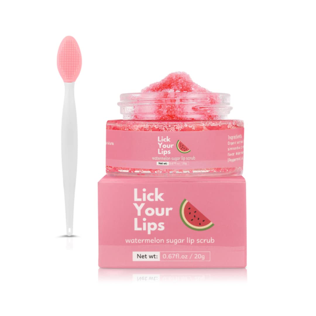 Watermelon Sugar Lip Scrub For Dry, Cracked And Dark Lips By Lick Your Lips - Organic Lip Scrubs Exfoliator And Moisturizer With