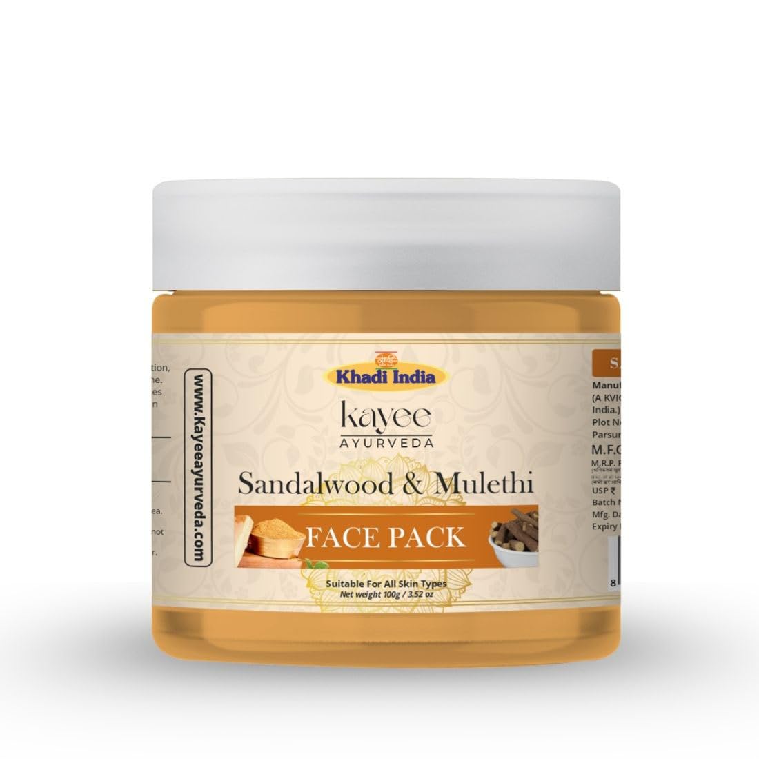Khadi Kayee Ayurveda Sandalwood & Mulethi Face Pack For Skin Brightening | Chandan Mulethi Face Pack For Pigmentation, Dark Spot