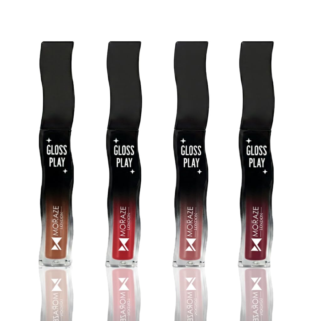 Moraze Lip Gloss Pack Of 4 | High Shine NonSticky Lip Gloss Set | Hydrating Long Lasting Glossy Finish | Party Makeup, Office L