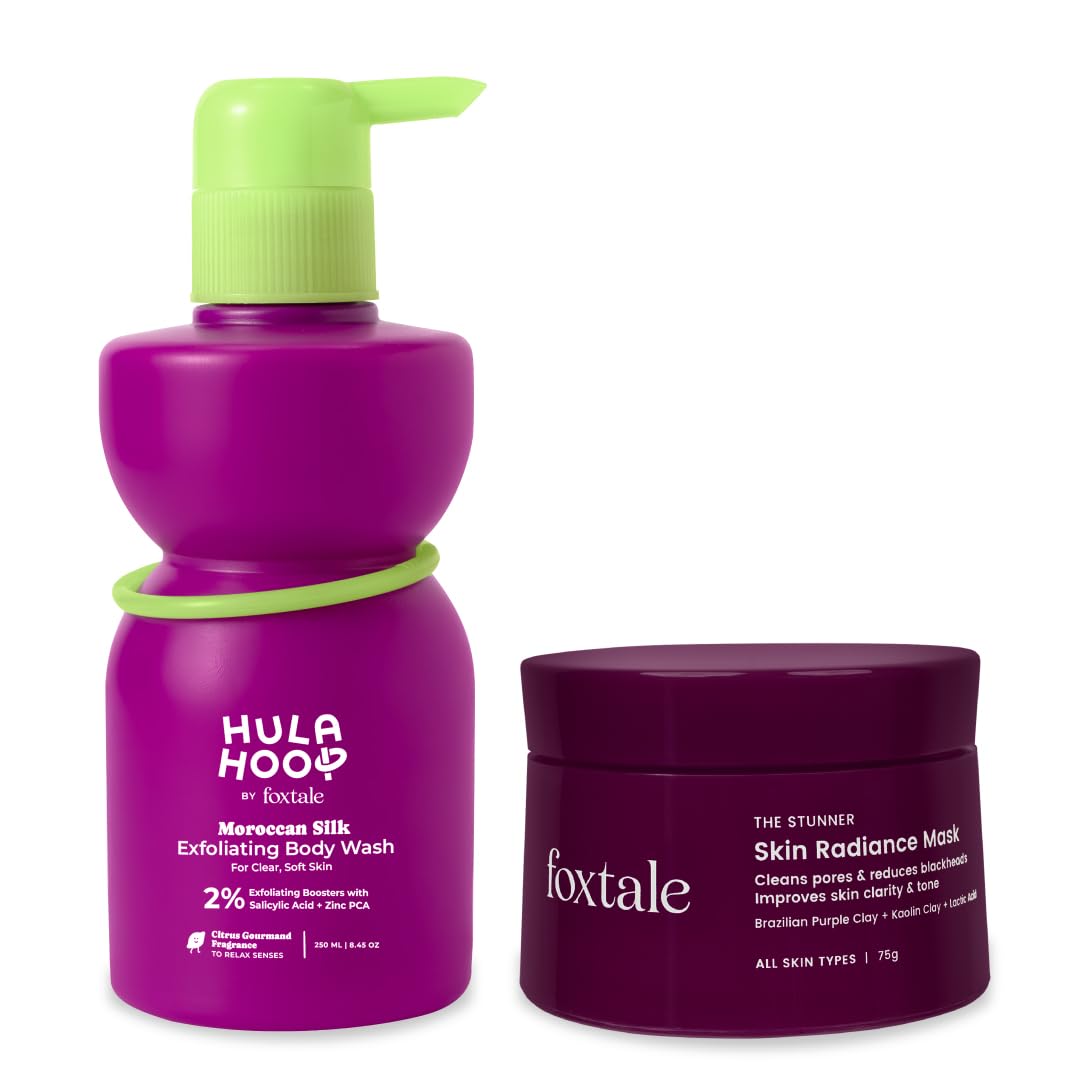 Foxtale Tan Reset Kit | Exfoliating Body Wash + Skin Radiance Mask | Removes Tan, Blackheads, & Rough Texture | Unclogs Pores, C