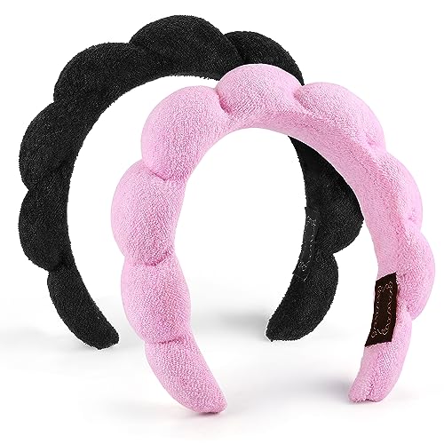 Ztomine Spa Headbands Set of 2 - Terry Cloth Makeup Headbands for Washing Face, Pink & Black, Model 01