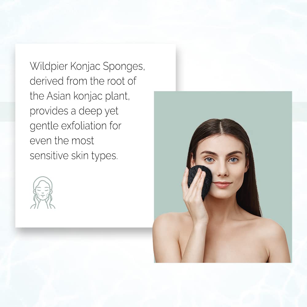 Wildpier Beauty Bamboo Charcoal Konjac Sponge, Natural Luxury Facial Exfoliator, Face Scrubber, Makeup Remover, Plant Based Gent