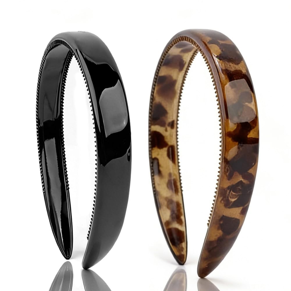 AHONEY 2 Pack Black Tortoise Shell Headbands with Teeth for Women Fashion