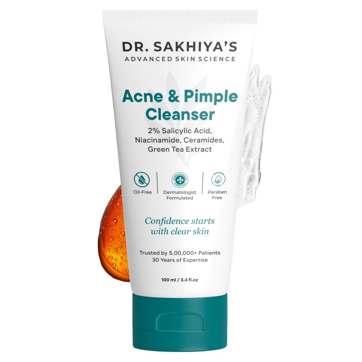 Dr. SakhiyaS Acne & Pimple Face Wash (100Ml) For Oily & AcneProne Skin | 2% Salicylic Acid Niacinamide | Controls Oil, Reduces 