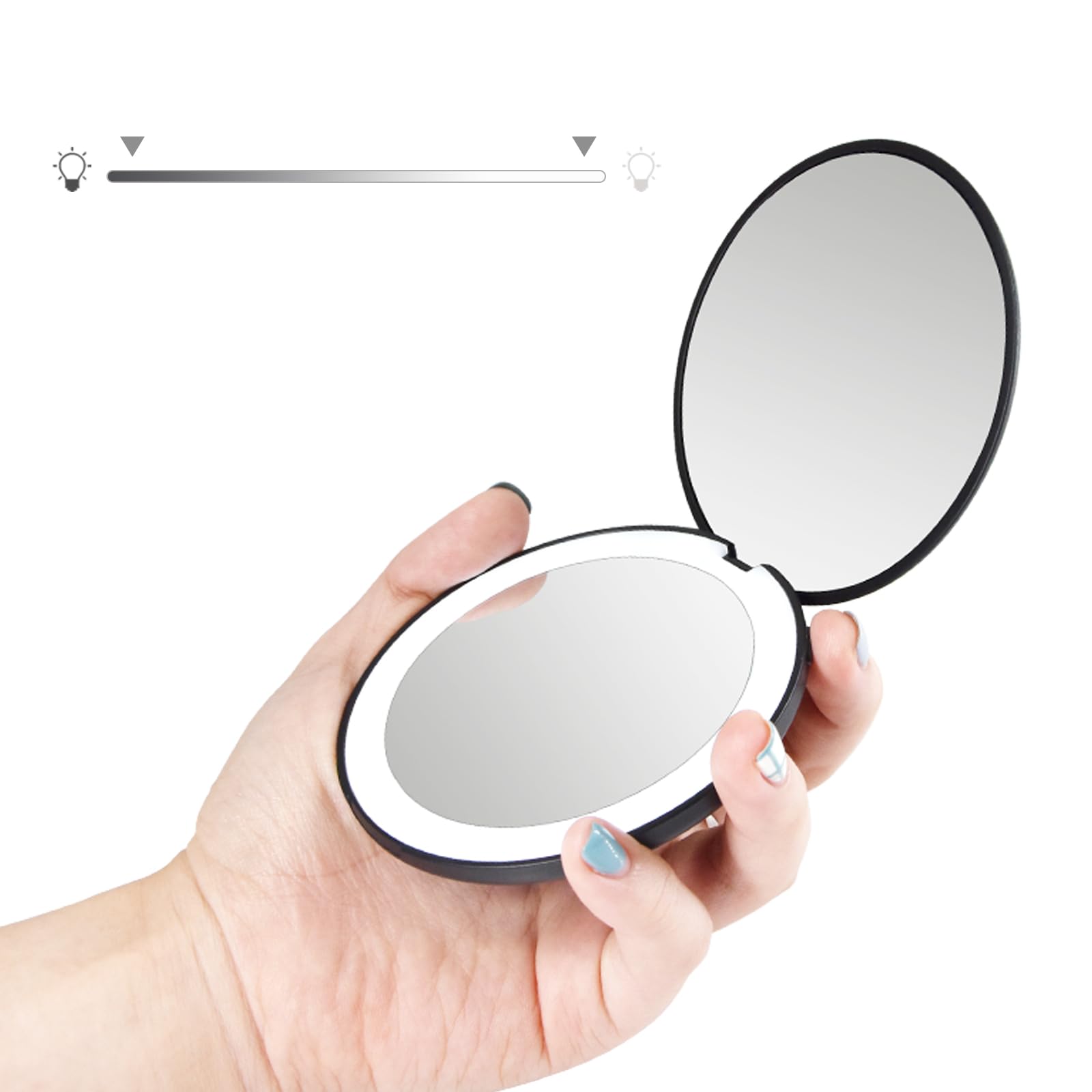 wobsion Small Travel Mirror,1x/10x Magnification Compact Mirror with Light,Dimmable Small Pocket Mirror, Portable Travel Makeup 