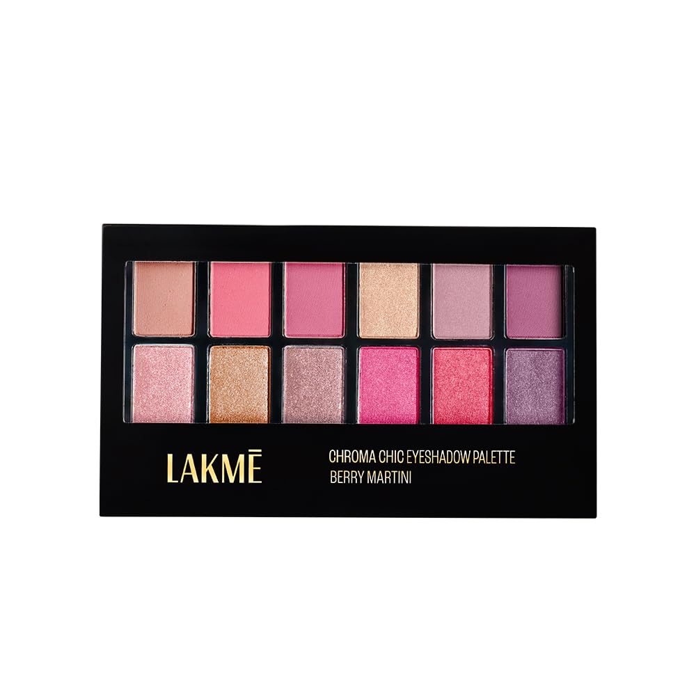 Lakm Glitterati Chroma Chic Eye Shadow Palette, Highly Pigmented, Shimmery, Lightweight, Smokin Glam|| 12 G