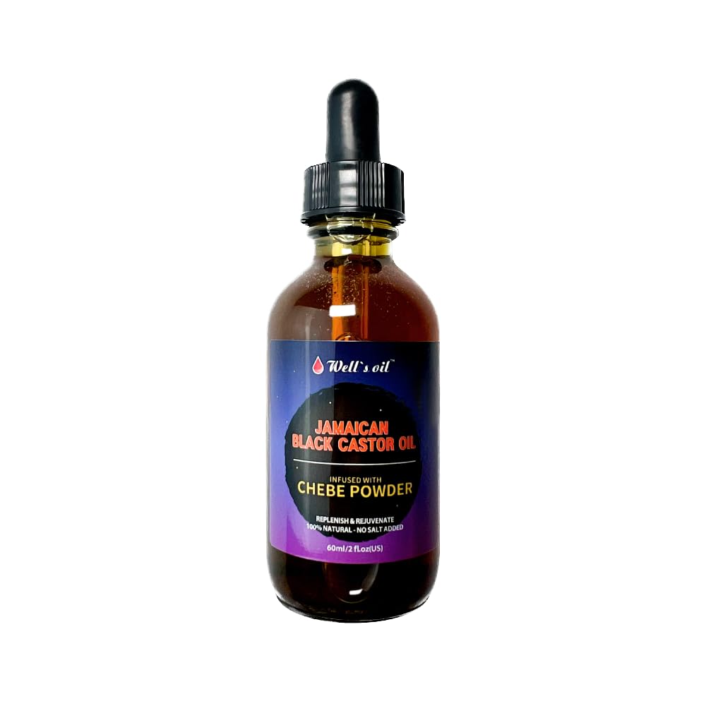 Wells Oil Jamaican Black Castor Oil with Chebe Powder | 2 fl oz | 100% Natural Castor Oil Blend | Conditioning & Moisturizing C