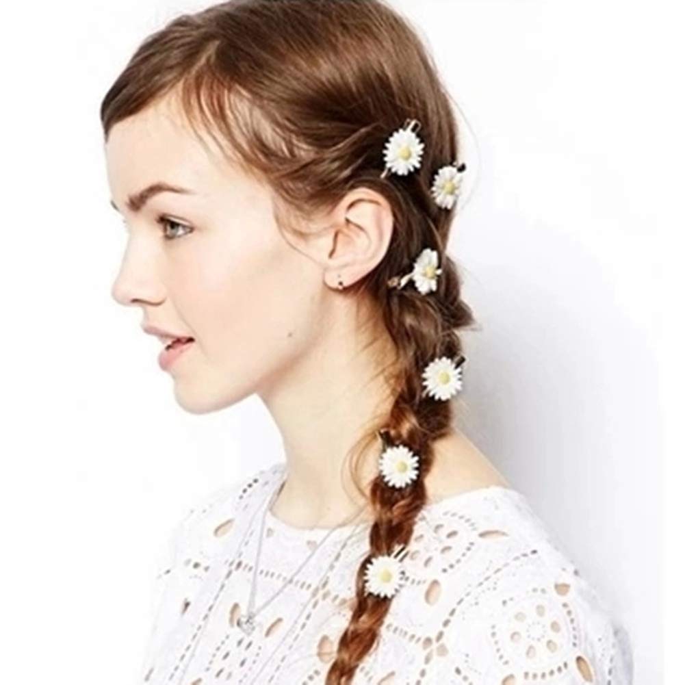 Lovef 18 Pcs All-Match Boutique Pastoral Little Daisy Flower Hair Accessories Hair Clips Bobby Pins Barrettes Elastic Hair Rope