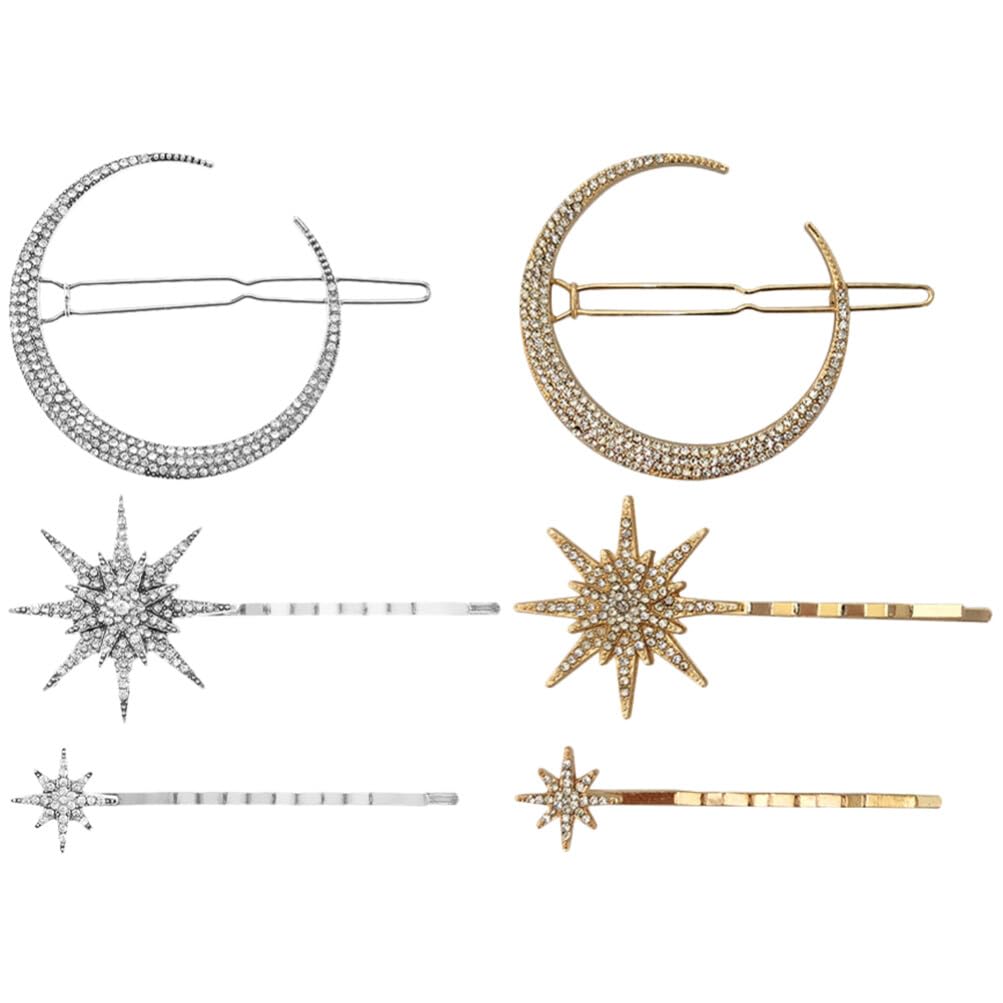 Beaupretty 6pcs Star Hair Clips Moon Hair Barrettes Snowflake Bobby Pins Rhinestone Metal Alloy Hair Accessories for Women