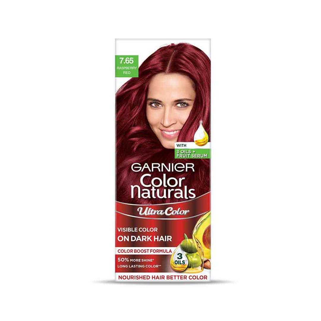 Garnier, Hair Colouring Creme, Long-Lasting Colour, Smoothness & Shine, Color Naturals, Shade: 7.65 Raspberry Red, 55Ml + 50G