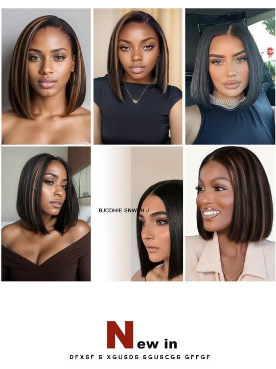Forfeels Brown Bob Wig 10 Inch Synthetic Straight Wig With Side Part Natural Looking Heat Resistant Wig With Highlights For Wome