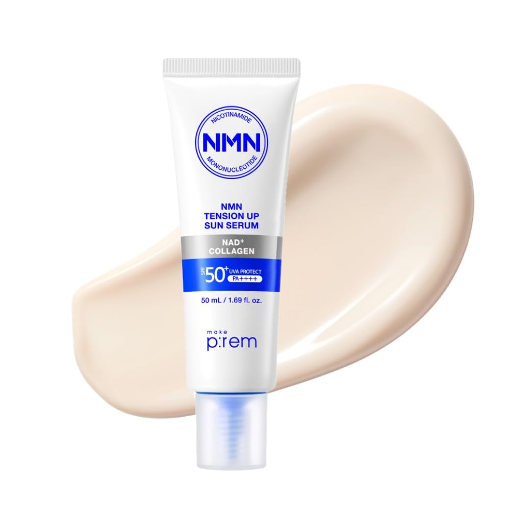 MAKE P:REM NMN NAD+ Collagen Sun Serum SPF 50, Korean Sunscreen, Lightweight Facial Sunscreen Serum with Broad Spectrum UV Prote
