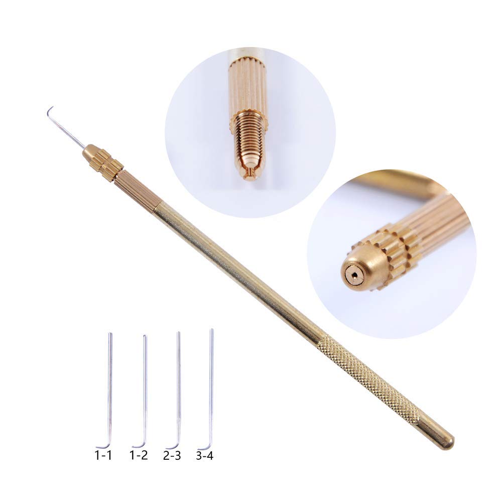 Yantaisiyu 4 Pcs Ventilating Needles +1 Brass Ventilating Holder For Make And Repair Lace Wig