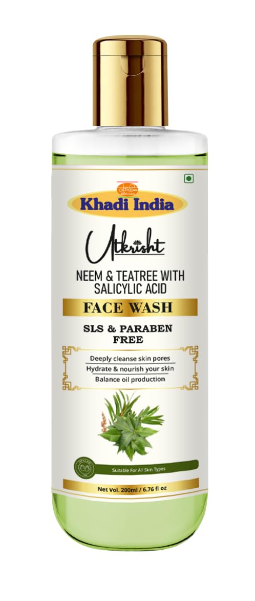 Utkrisht Khadi Neem & Tea Tree Face Wash 200Ml | Herbal & Natural | With Salicylic Acid | For Acne & Pimples | Brightens & Evens