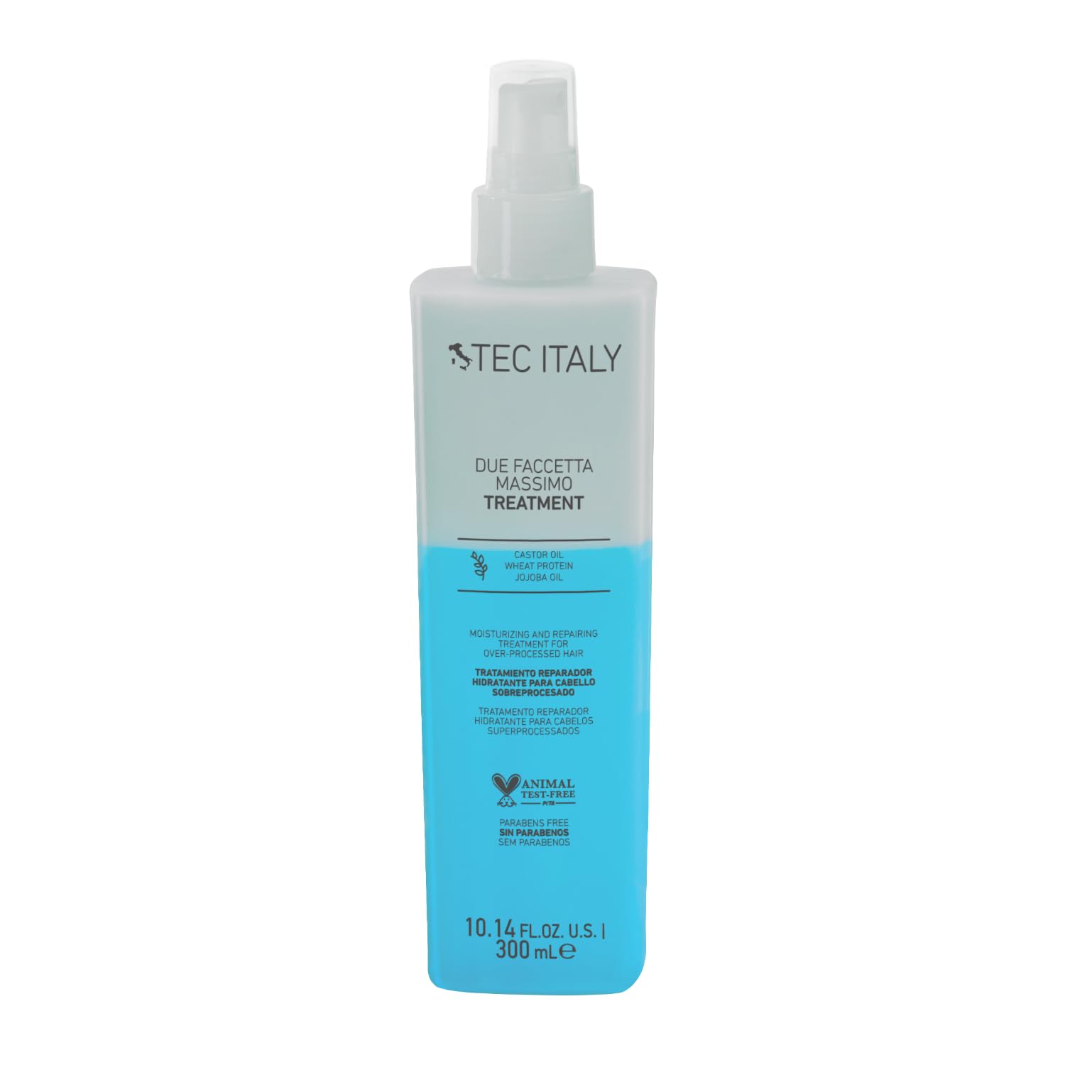 Tec Italy Due Faccetta Massimo Leave In Treatment for Overprocessed Hair UV UVA Protection Frizz Control pH Balancer Deep Hydrat