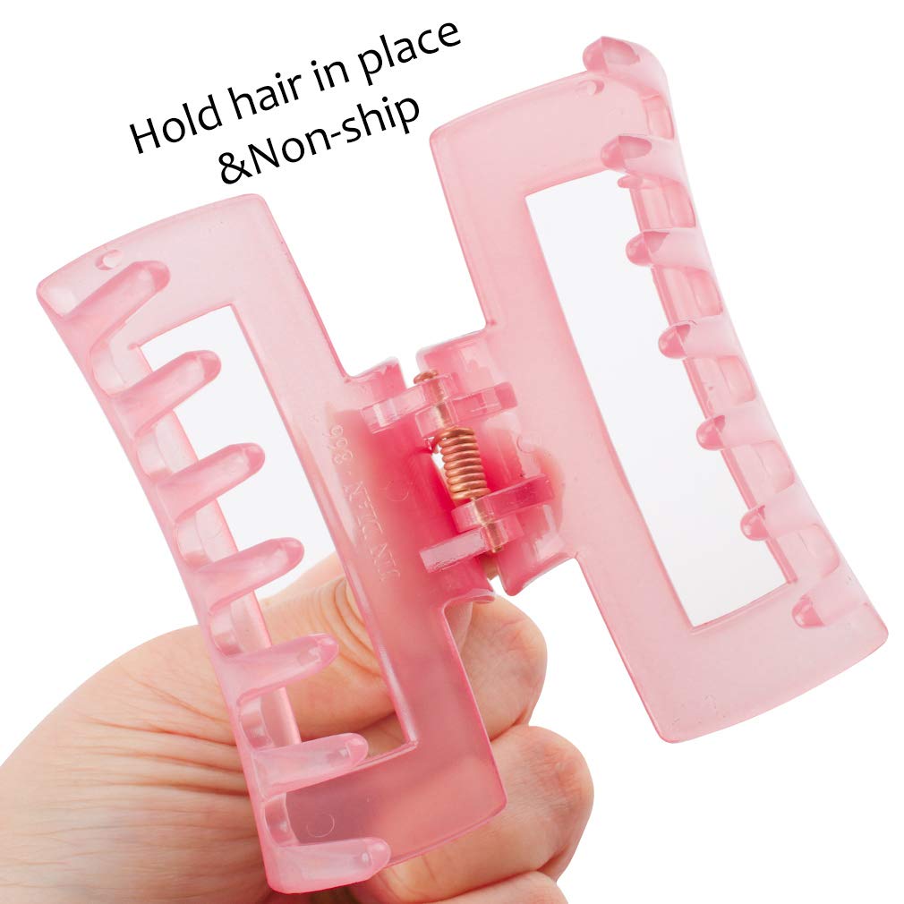 Canitor Hair Claw Clips 4 Pcs, Pink Hair Clips For Thin Hair Rectangular Acrylic Hair Clips Banana Hair Clips Non-Slip Clip Medi