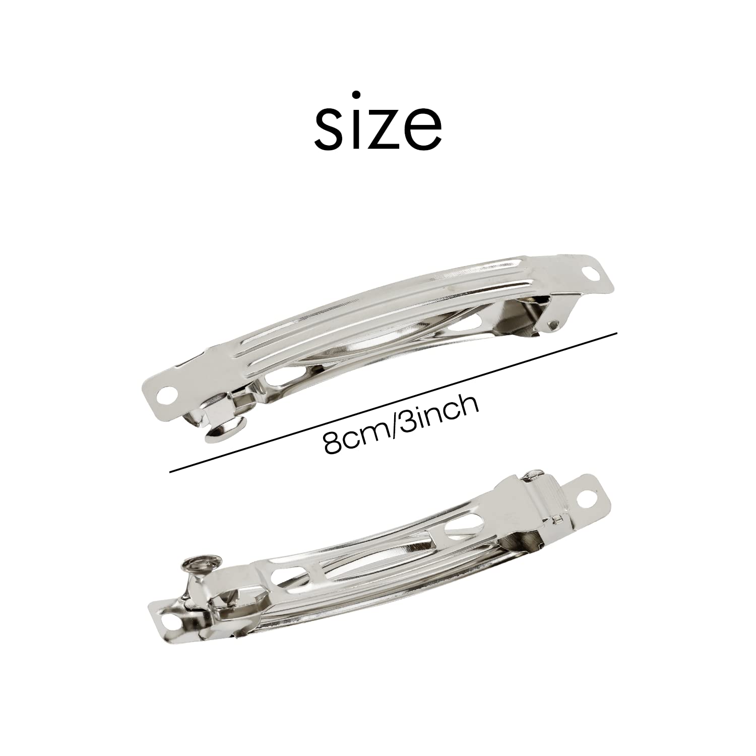 Cinaci 50 Pack 2 Inch / 2.4 Inch / 3 Inch/ 4 Inch Blank Silver Metal Diy Craft French Barrettes Snap Hair Clips Pins For Women G