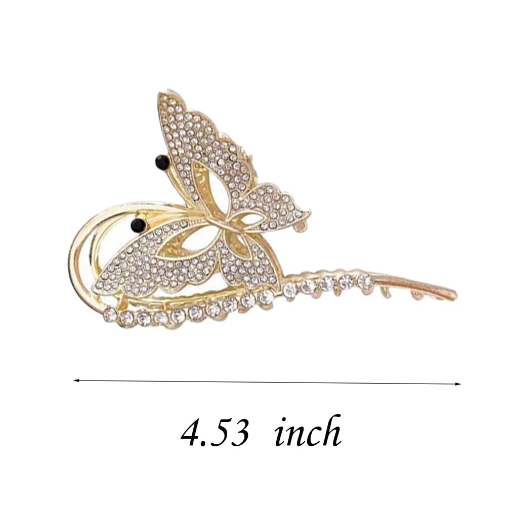 Diamond Non-Slip Metal Hair Claws With Sparkly Pearls - Big Cute Butterfly Headwear Gifts For Women, Set Of 2