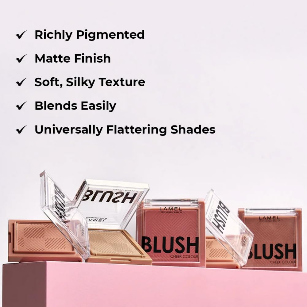 Lamel Coral Blush Cheek Color Mini - Blendable Natural Blush Powder - Enhances & Defines Shapes & Features - Shading & Contourin