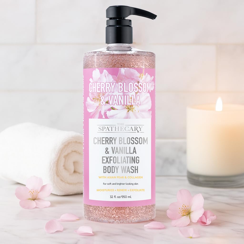 THE SPATHECARY Cherry Blossom & Vanilla Exfoliating Body Wash with Coconut and Asian Pear & Collagen | Moisturize Renew & Exfoli