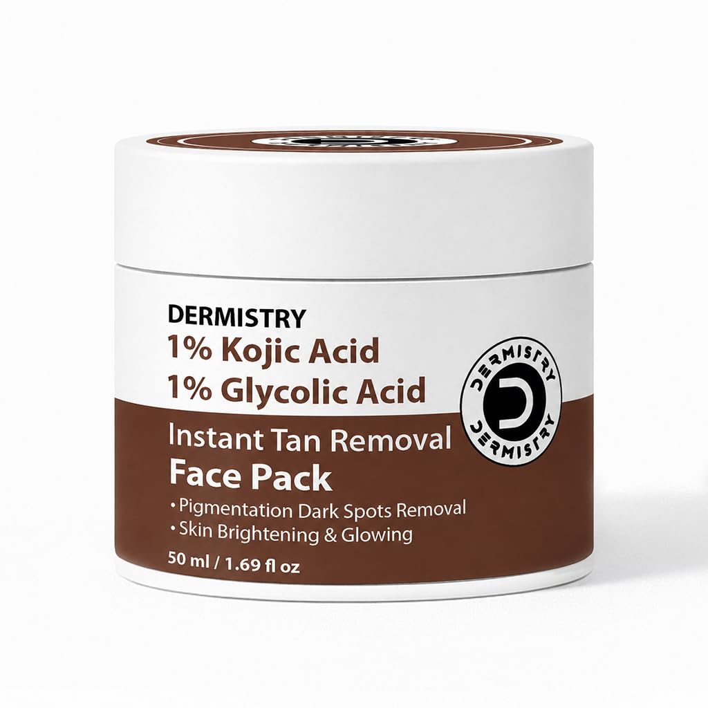 Dermistry 1% Kojic Acid Pigmentation Instant D De Tan Dark Spots Uneven Skin Tone Detan Removal Face Pack Mask For Glowing Light