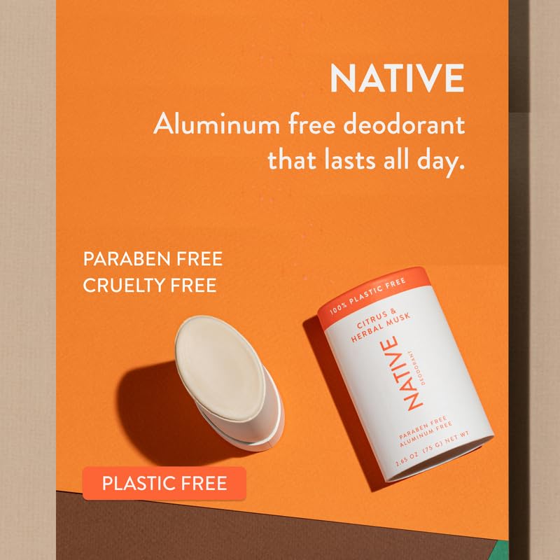 Native Plastic Free Deodorant  Natural Deodorant for Women and Men, Aluminum Free with Baking Soda, Probiotics, coconut Oil and