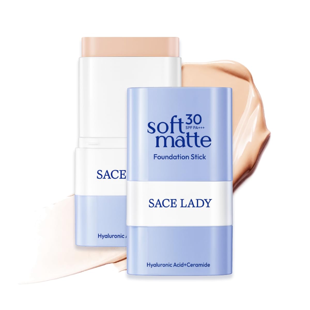 SACE LADY Foundation Stick, Medium to Full Coverage Foundation Makeup with Built-in Brush, Soft Matte Face Make Up Base with SPF