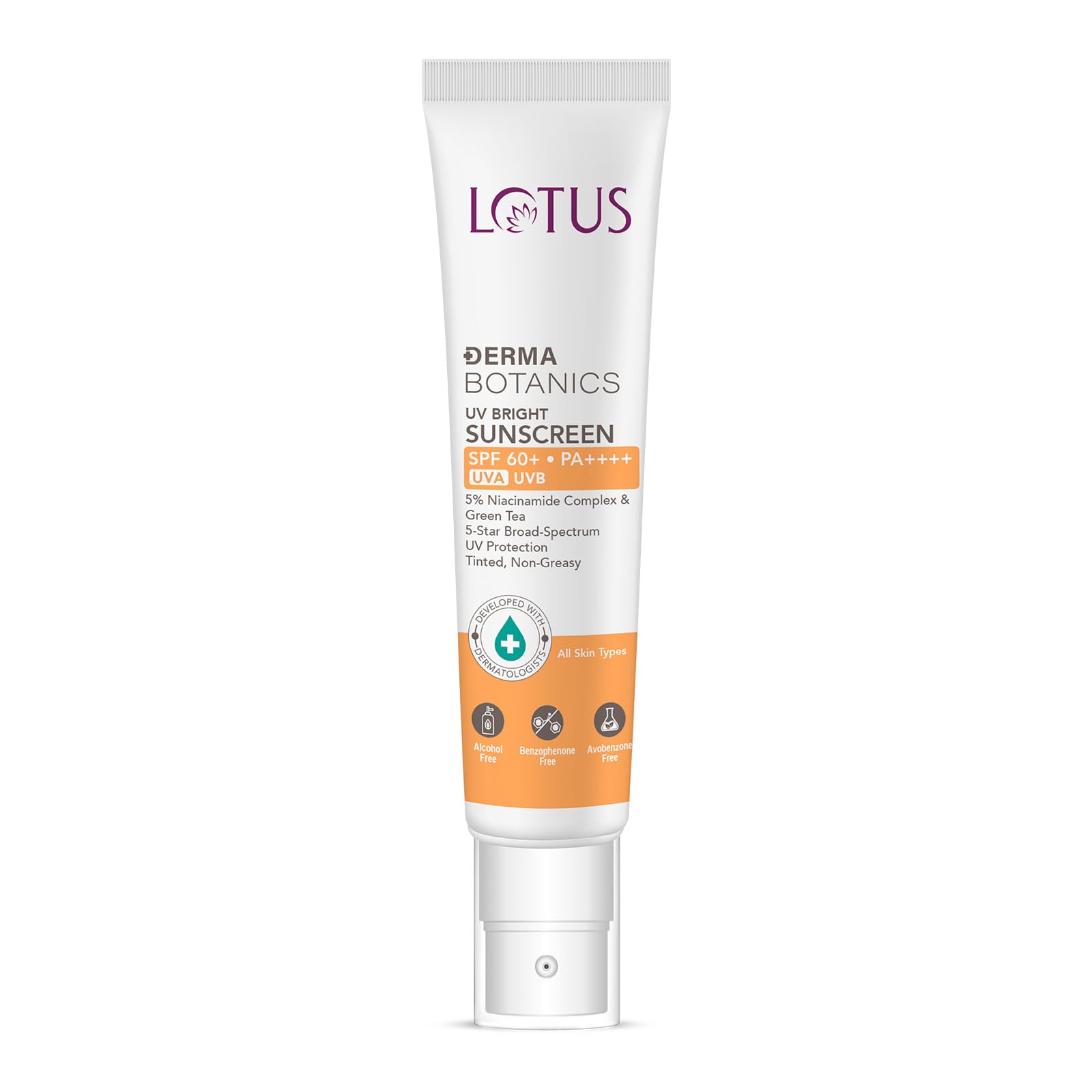 Lotus Dermabotanics 5% Niacinamide Complex + Green Tea UV Bright Sunscreen SPF 60 and PA++++ | Tinted | Non Greasy | No WhiteCas