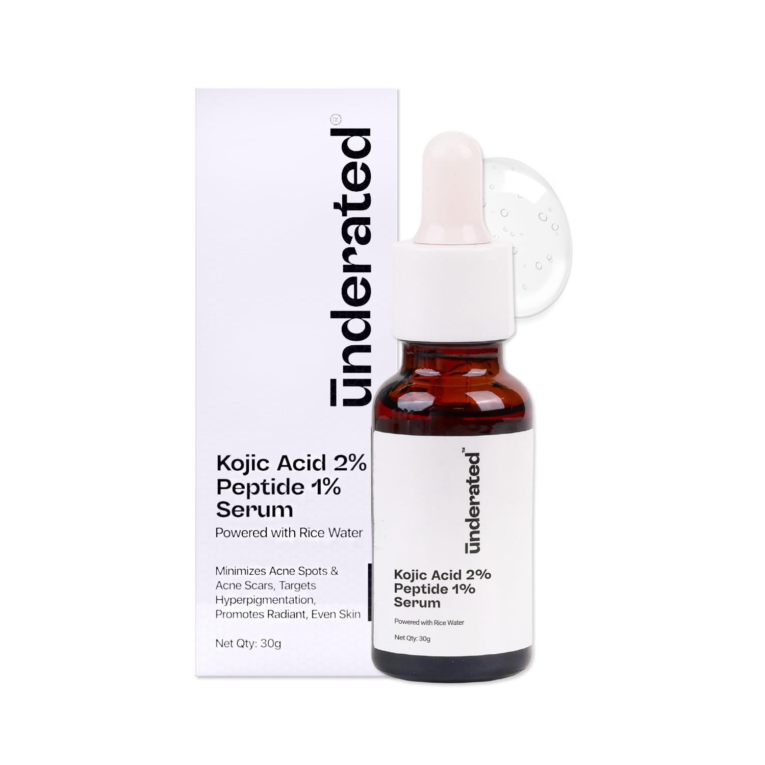 Underated Kojic Acid 2% + Peptide 1% Serum | Brightening & Spot Correction | With Rice Water | Treats Hyperpigmentation & Acne S