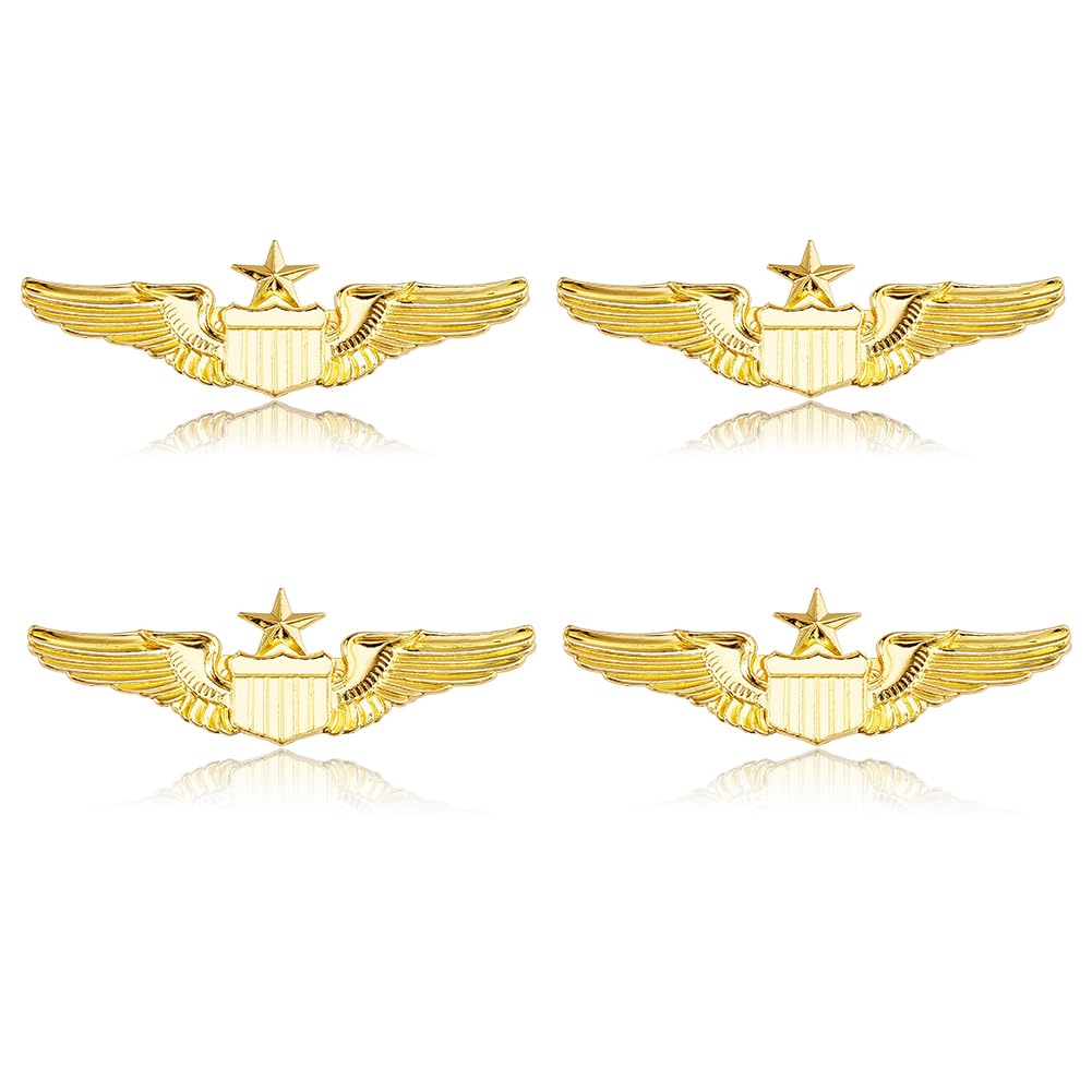 SUPERFINDINGS 4Pcs Wings Pin Alloy Gold Wing Pilot Badge 2.32'' Costume Lapel Pins Brooch Air Force Wing Pins Metal Aviator Wing