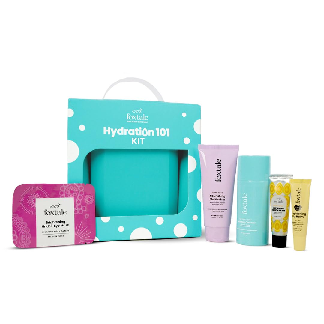 Foxtale Hydration 101 Kit | Hydrating Face Wash + Nourishing Ceramide Moisturizer + Brightening Lip Balm + Brightening Under Eye