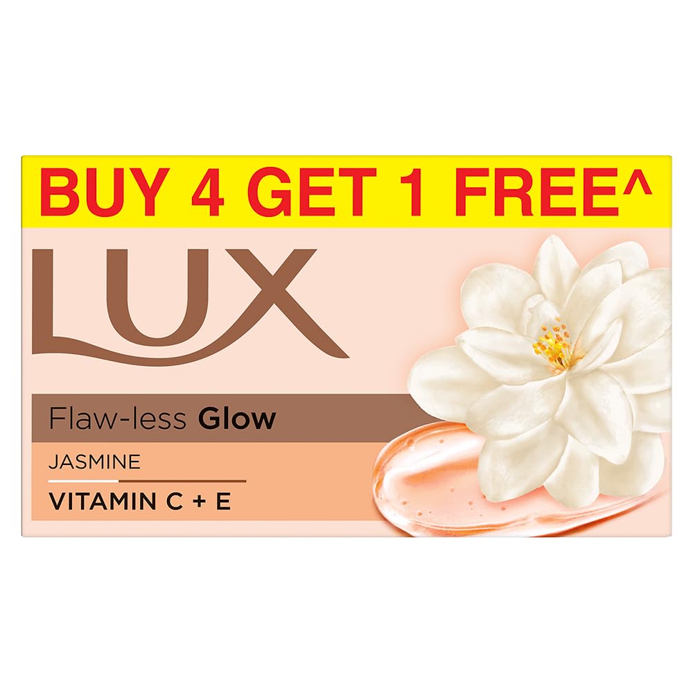 Lux Flaw-Less Glow Bathing Soap Infused With Vitamin C & E |For Superior Glow|Buy 4 Get 1 Free|150G