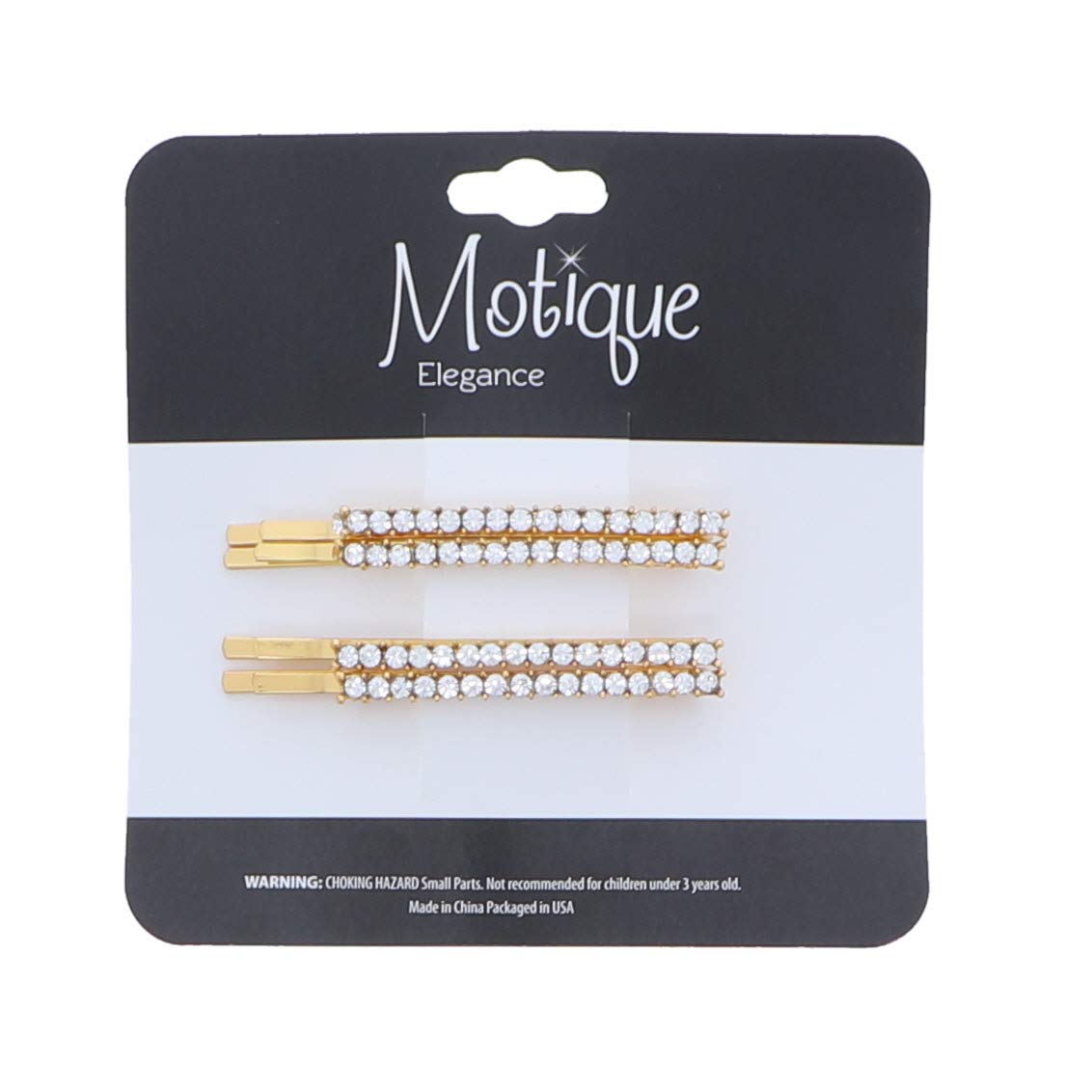 Clear Rhinestone Studded Hair Barette Bobby Pin Clip | 4 Count | Gold