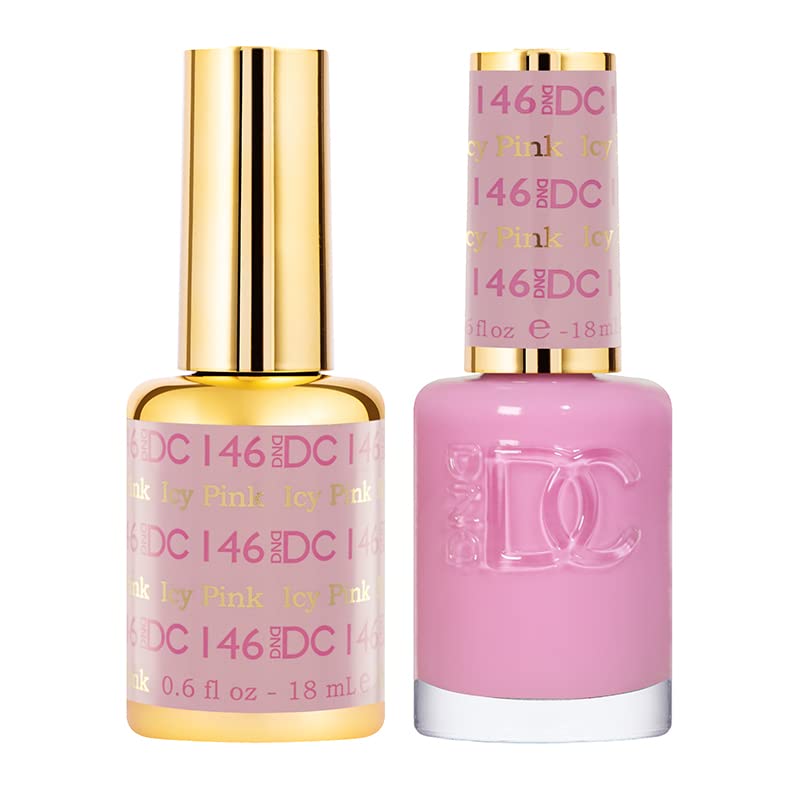 DND DC Gel Polish Set, Pink Collection, UV/LED Gel Polish and Air Dry Nail Lacquer, Matching Chip-Free Polish Duo, 146 Icy Pink,