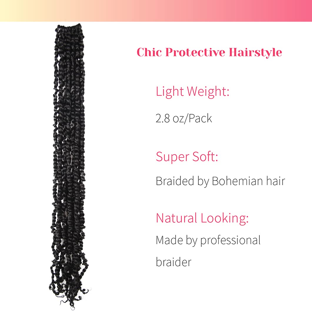 The Bohobabe Crochet Hair 30 Inch Long Pre-Looped/Twisted Passion Twist Braiding Hair 8 Packs Soft Bohemian Twists (1B)