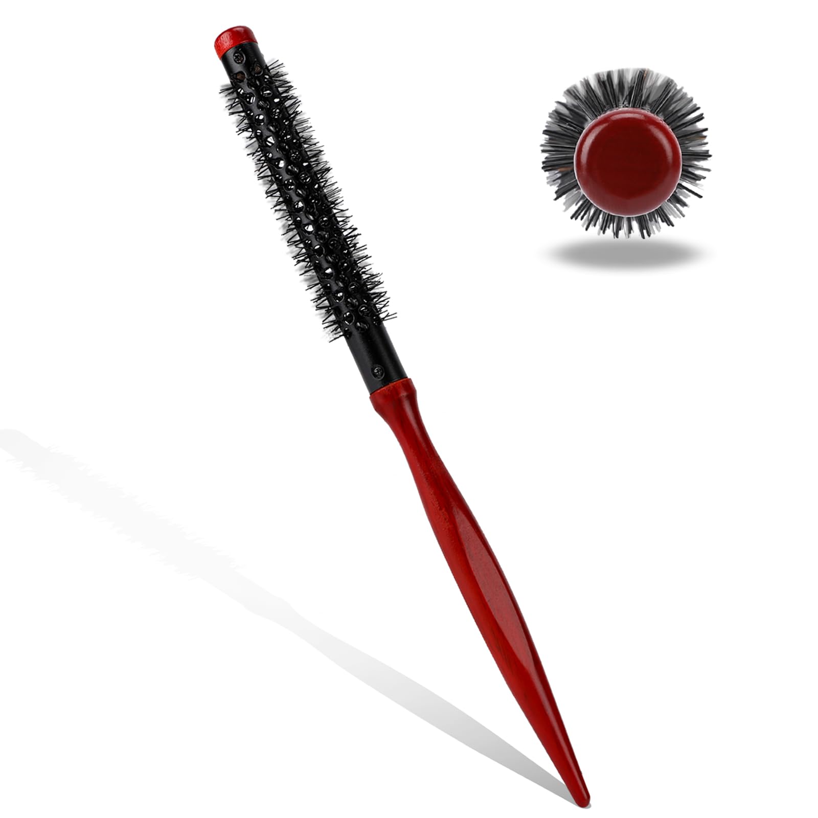 Mini Quiff Roller Brush for Blow Drying and Curling - 1/2 Inch Portable Travel Brush with Wooden Handle and Nylon Bristles for S