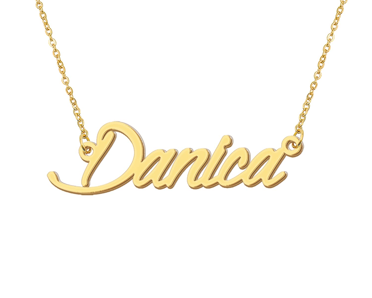 Aoloshow 18k Gold Plated Danica Name Necklace Nameplate Pendant Necklace Womens Stainless Steel Jewelry for Valentine 's Day