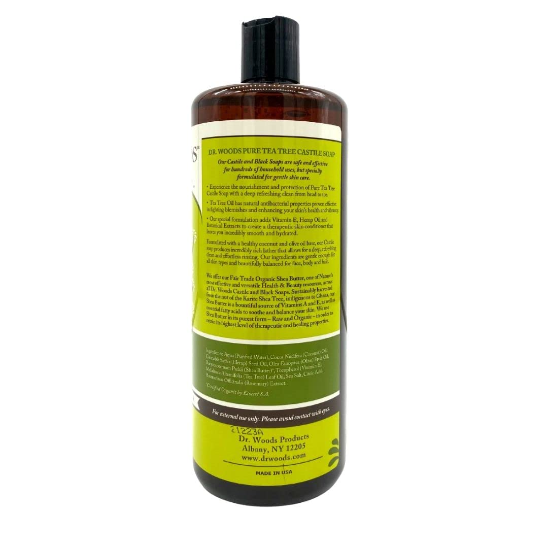 Dr. Woods Pure Tea Tree Liquid Castile Soap with Organic Shea Butter, 32 Ounce (Pack of 2)