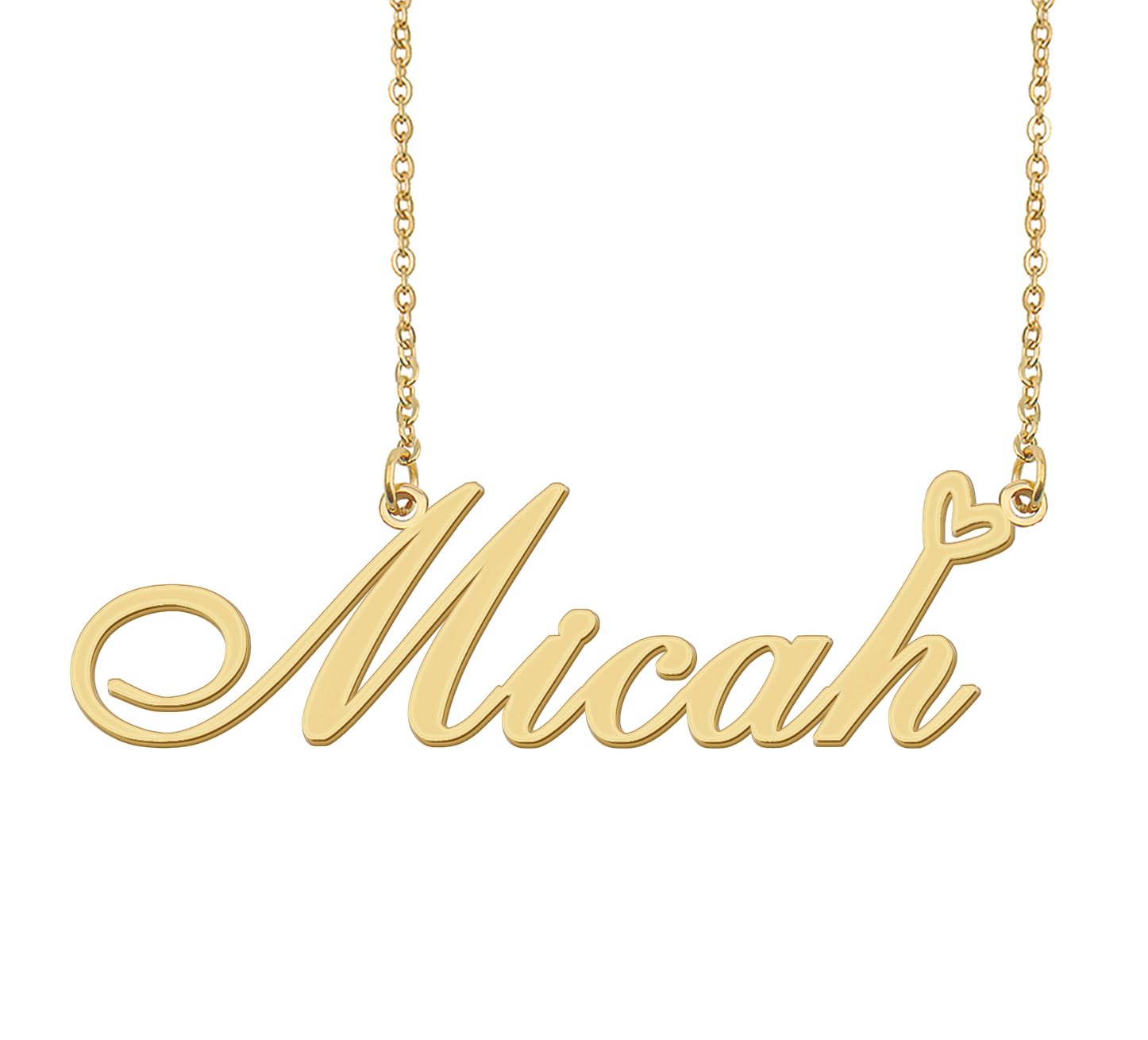 Aoloshow Micah Name Necklace Heart Charm Pendant 18k Gold Plated Stainless Steel Jewelry for Womens Graduation