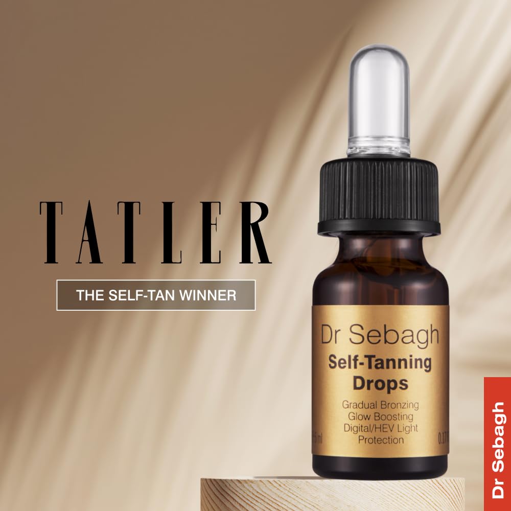 Dr Sebagh Self-Tanning Drops - Radiant Sun-Free Glow, HEV Light Protection, Moisturizer or Serum Additive, Natural Golden Tan, S