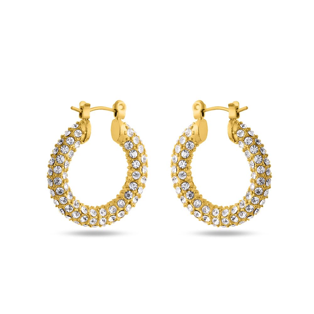 Palmonas 18K Gold Plated Diamond Studded Hoop Earring For Women  Gift For Girls & Women | Waterproof & AntiTarnish Earrings
