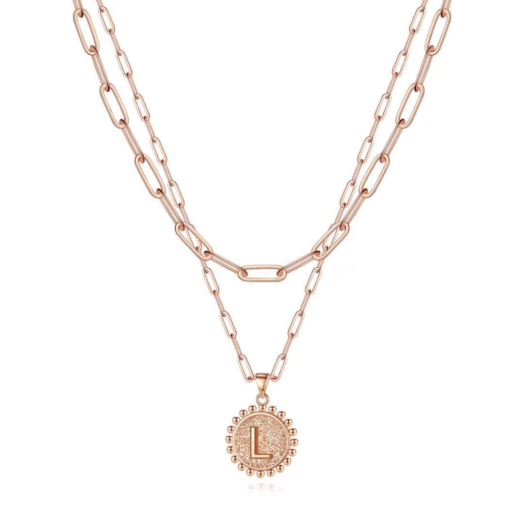 Ursteel Initial Necklace for Women - Rose Gold Dainty Layered Letter L Necklaces for Women Trendy Rose Gold Choker Pendent Jewel