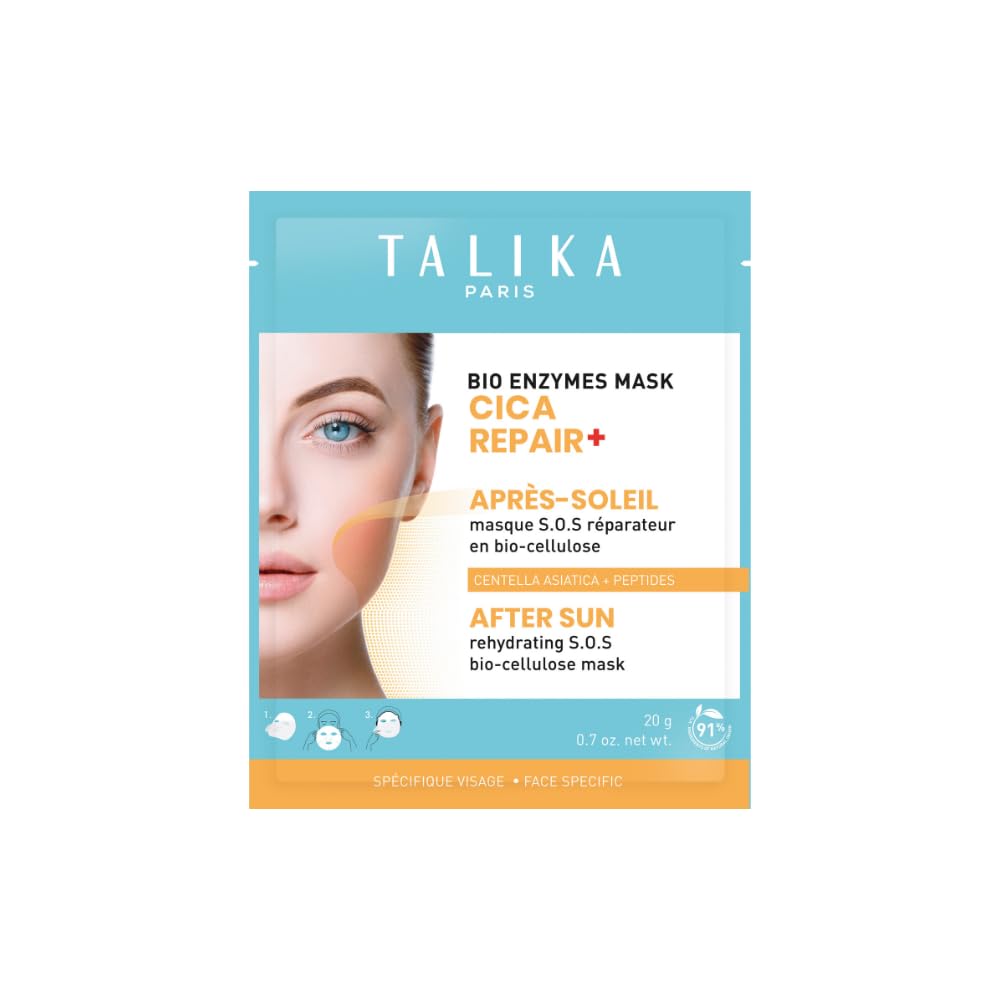 Talika Bio Enzymes Mask  Cica Repair+ After Sun Biocellulose Face Mask | Centella Asiatica & Allantoin for Soothing SunExposed