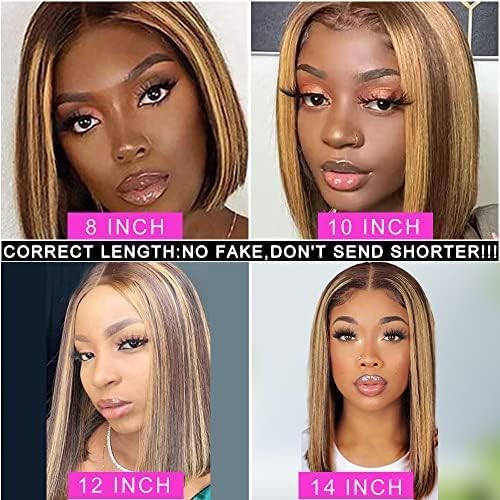 4/27 Highlight Bob Wig Human Hair Wear And Go Glueless Highlight Bob Lace Front Wig Human Hair Pre Plucked Bob 13X4 Hd Lace Fron